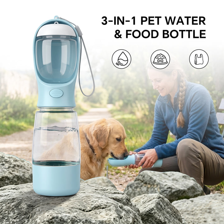 3-in-1 Dog Portable Water & Food Bottle, Outdoor Travel Pet Drinking Cup