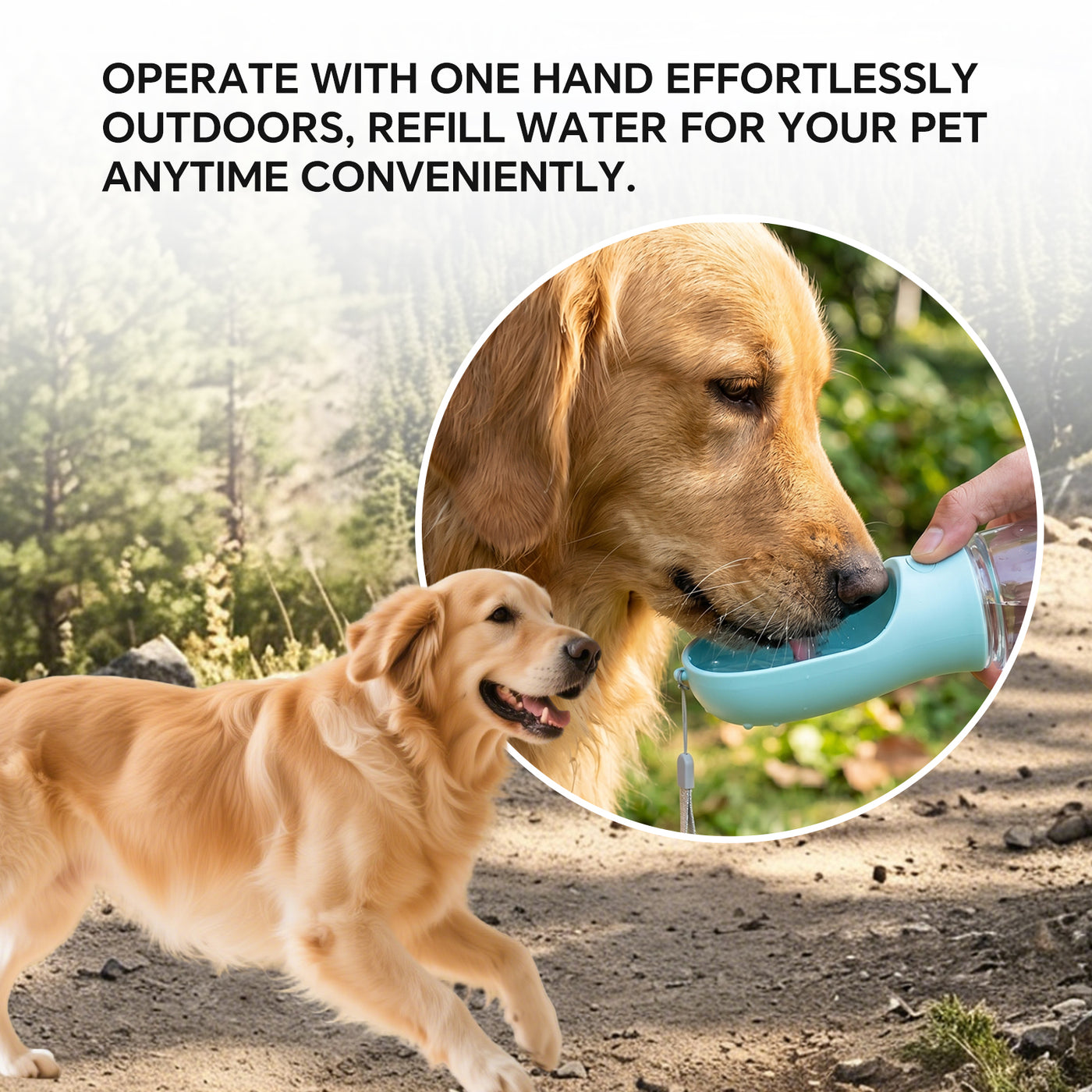3-in-1 Dog Portable Water & Food Bottle, Outdoor Travel Pet Drinking Cup