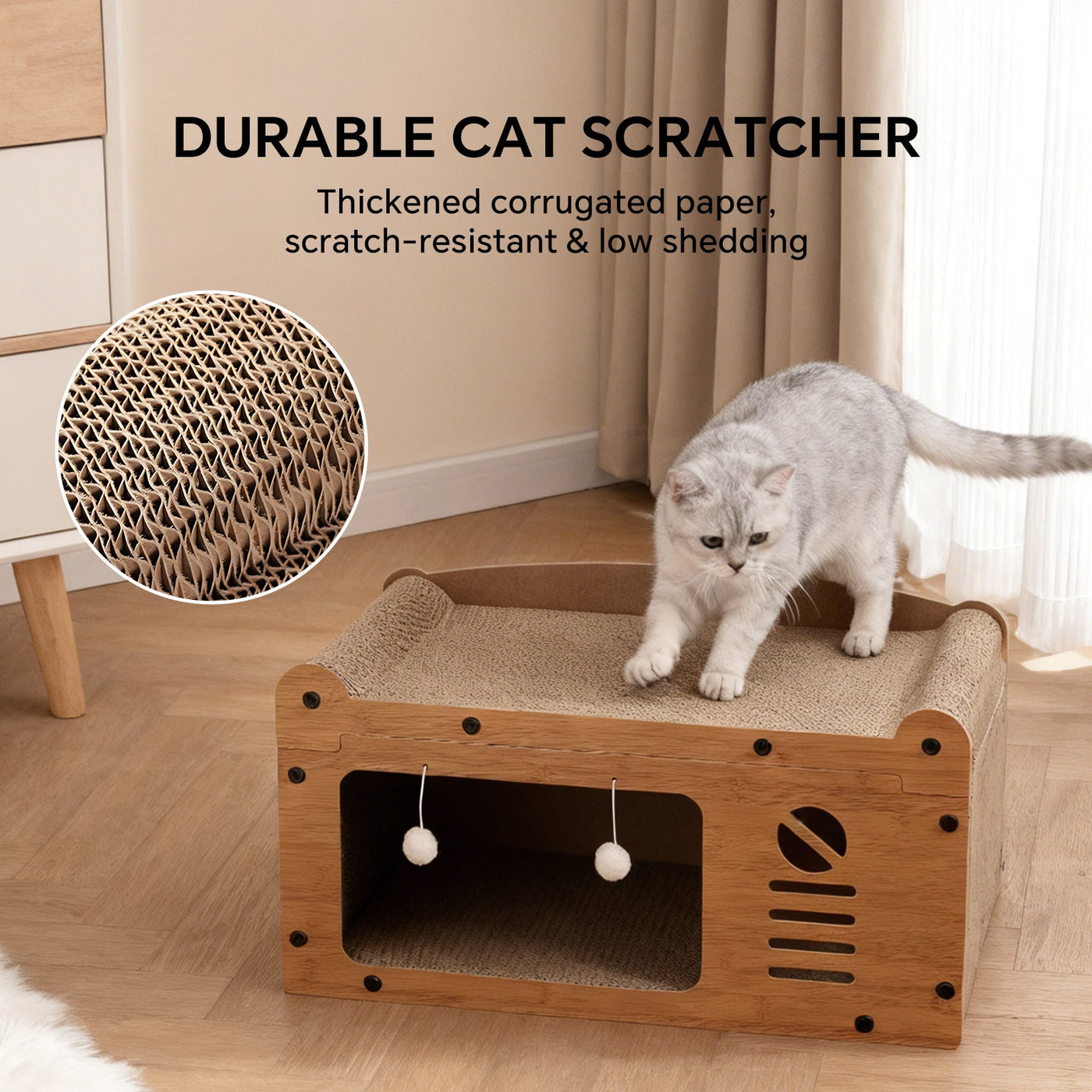 Premium Walnut Wood TV Cat Scratcher House & Lounge Bed