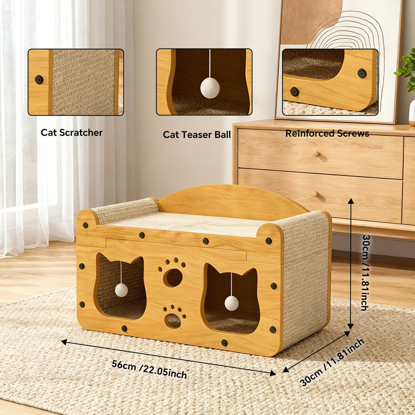 Minimalist Wood Cat Head Cardboard Scratcher House & Lounge